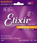 Elixir 11077 Acoustic 80/20 Bronze Strings, Nanoweb Coating, 012-056 kép, fotó